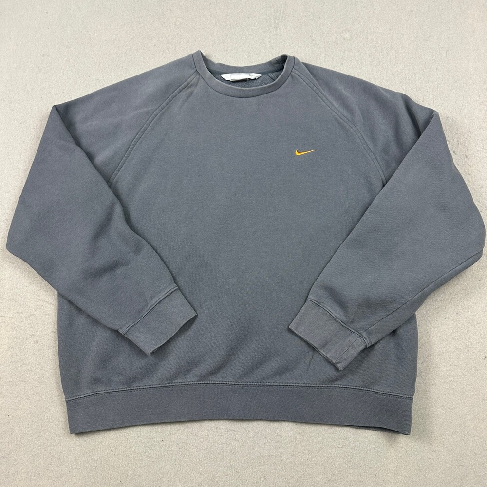 Vintage Nike Sweatshirt Men Large Grey Orange Embroidered Swoosh Crewneck L Y2K